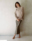 Olive Satin Midi Slip Skirt