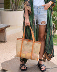 Hazel Handmade Cane Woven and Leather Tote - Medium