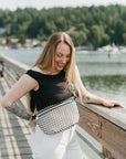 Lumi Woven Crossbody Bag Black Checkered