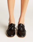 Front view of Stivali Focus black leather loafers with leather laces