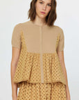 Current Air Butterscotch Woven Eyelet Blouse