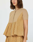 Current Air Butterscotch Woven Eyelet Blouse