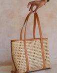 Hazel Handmade Cane Woven and Leather Tote - Medium