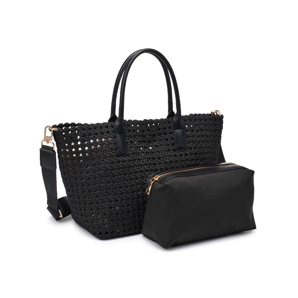 Solstice Medium Hand Woven Knot Tote Black