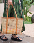 Hazel Handmade Cane Woven and Leather Tote - Medium