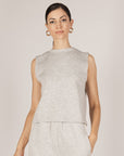 P.CILL Birdie Boxy Tank Top in heather gray, front view, with matching gray pants