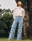 BAYEAS High-Rise Floral Cutout Pearl Straig-Leg Jeans