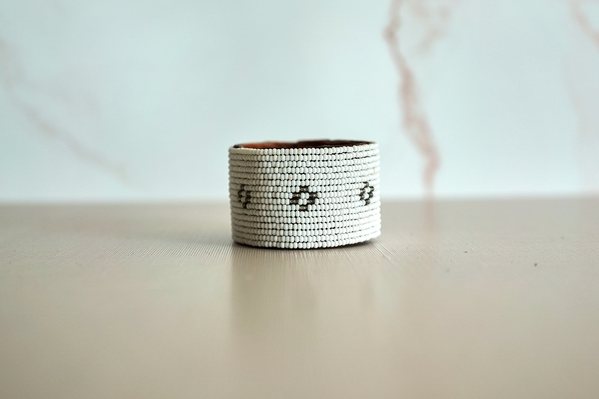 Swahili Coast Beaded Leather Cuffs in White