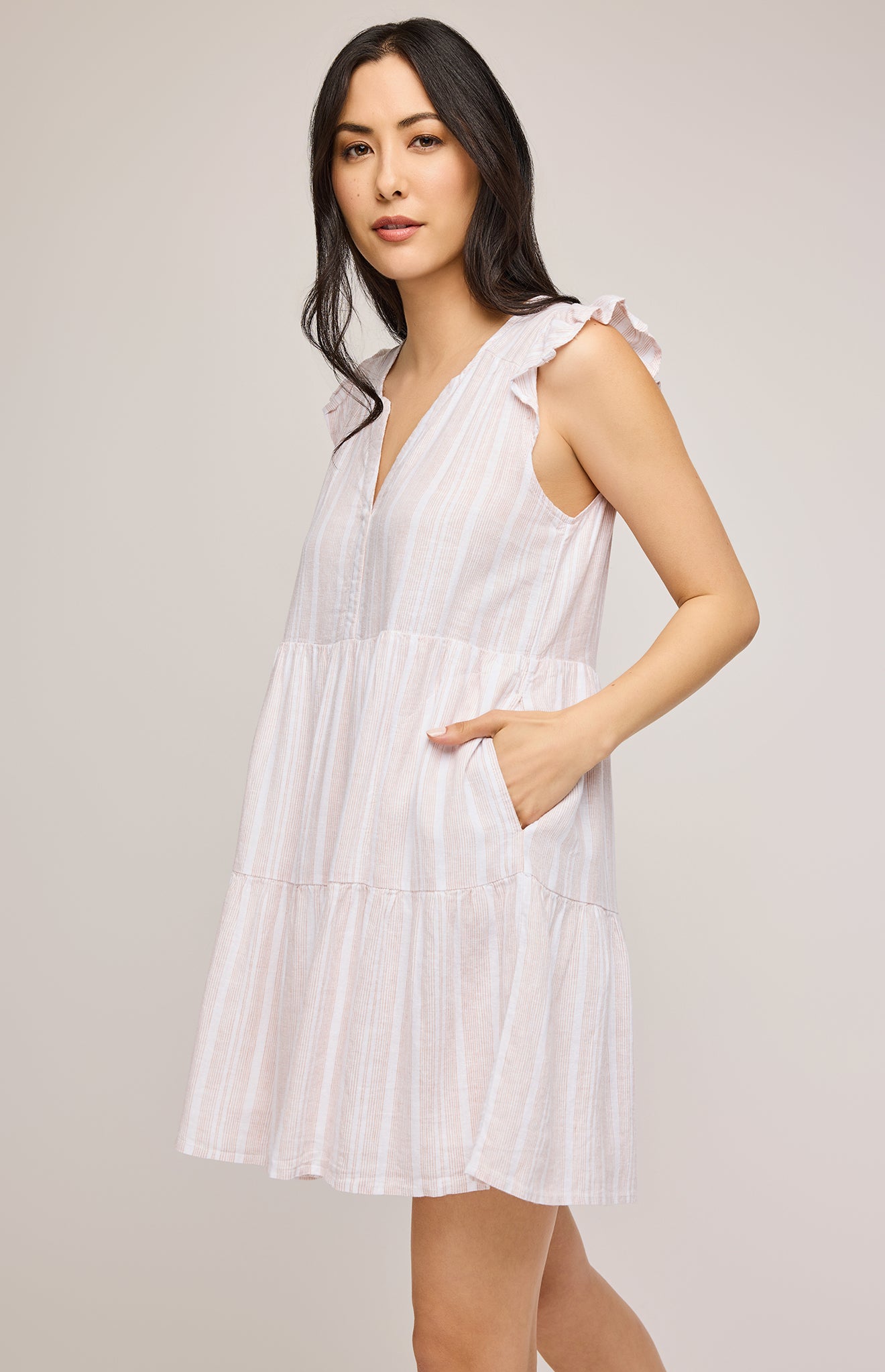maggie mini dress Maggie Linen Mini Dress Tan Stripe / L