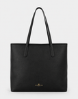 Back view of the Oceans End Marnie Tote in Onyx with long shoulder straps and gold logo