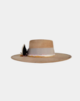 Angle view of the Andred Telescope Crown Hat in camel suede.