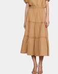 Braided trim detail on camel tiered skirt
