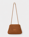 Daniella Lehavi Vivian Maxi Convertible Clutch in tan shown with long shoulder strap