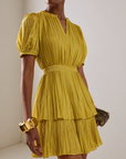 Current Air Colette Pleated Mini Dress Chartreuse