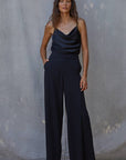 Woven High Waist Wide Leg Trousers
