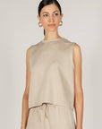 P.CILL Birdie Boxy Tank Top in taupe, front view, with matching drawstring pants