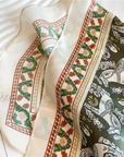 Greek Horse Mulberry Silk Scarf in olive and ivory with equestrian-inspired print