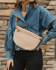 Clay checkered woven vegan leather crossbody bag