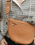 Clay woven vegan leather crossbody bag with adjustable strap