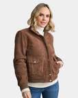Mauritius Darija women's suede jacket in Whiskey styled on model