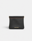 Montemare Roma Square Pouch in Slate, front view with orange stitching and gold logo.