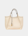 Front view of Montemare Sedona Work Tote in ivory with braided handles and tassel detail
