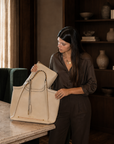 Montemare Sedona Work Tote in ivory styled with matching interior pouch