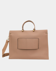 Back view of Montemare Vienna Carry-On in Latte showing exterior pocket, top handles and shoulder strap