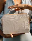 Oceans End Chanelle Crème handbag in vegan leather with embossed hibiscus design