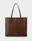 Back view of the Oceans End Marnie Tote in Chestnut with long shoulder straps and gold logo