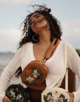 Oceans End Naupaka crossbody bag with embroidered floral design