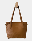Oceans End Shawna convertible tote bag in tuscan vegan leather front view with top handles