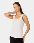 Angled front view of the P.CILL Ada Tank Top in Ivory with rounded neckline