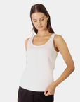 Front view of the P.CILL Ada Tank Top in Ivory with rounded neckline and fitted silhouette