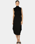 Front view of the P.CILL Diana Butter Modal Midi Skirt in Black styled on model