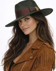 The Sevyn Rancher Crown Hat styled on a model for a modern, elevated look.