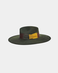Side profile of the green rancher hat highlighting the crown shape and brim.
