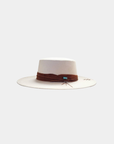 Close-up detail of the band and artisanal accents on the Tasha Boater Crown Hat.