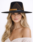 Ray Rancher Hat styled with outfit on neutral background.