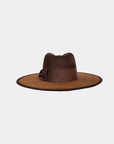 Close-up of the ribbon band and bow detail on the Remi brown hat.
