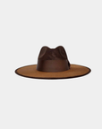 Front view of the Remi Rancher Crown Hat in brown tobacco suede.