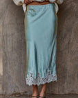 Silk Drift Skirt, satin slip skirt with delicate lace trim and a flattering, body-skimming fit