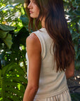Back view of Sunwashed Knit Tank, lightweight ribbed women’s top with a smooth, flattering fit