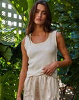 Lightweight Sunwashed Knit Tank styled for summer, breathable ribbed knit with a refined neckline