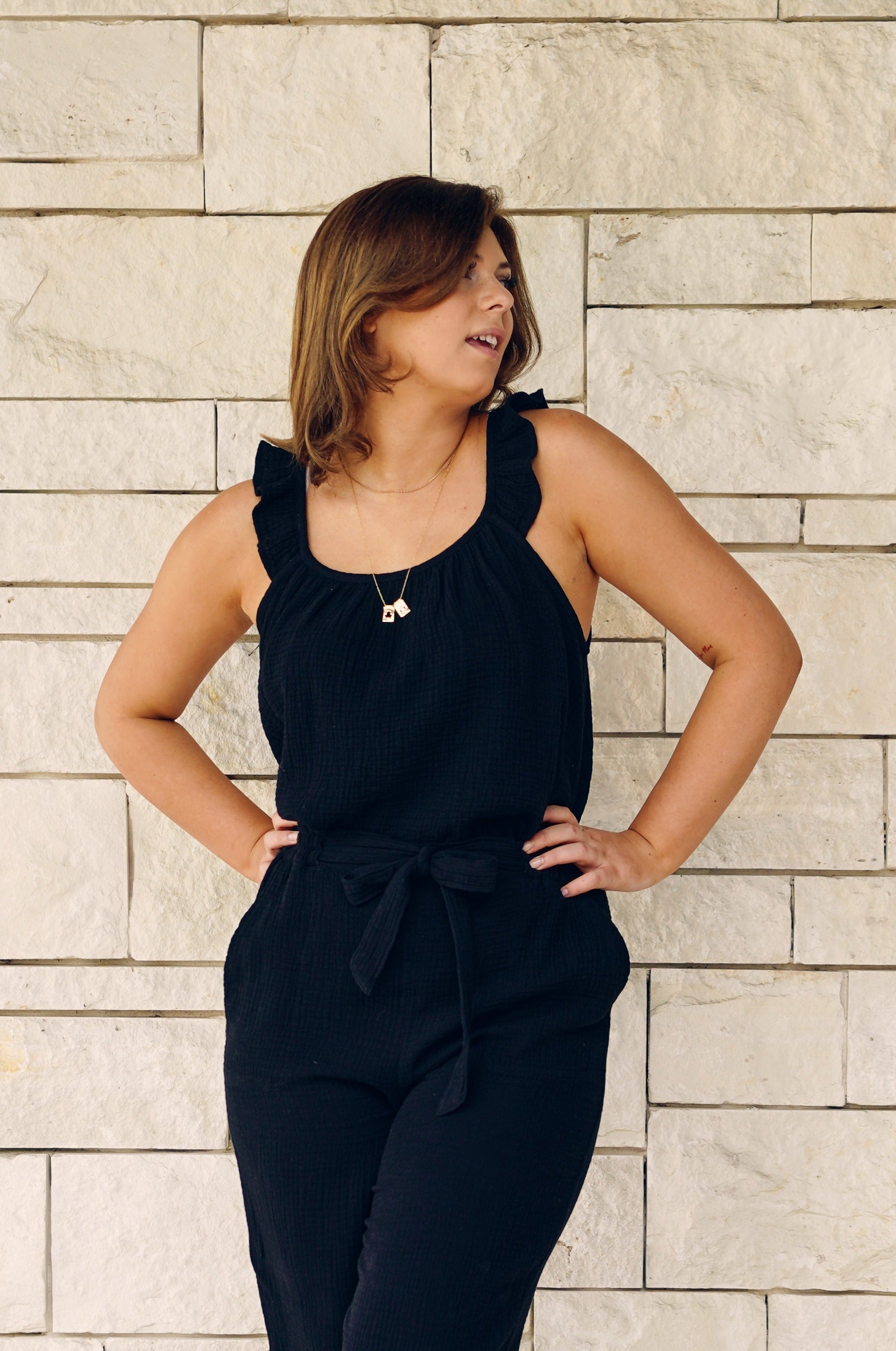 Fiji Ruffled Tank - Black - The Flaunt