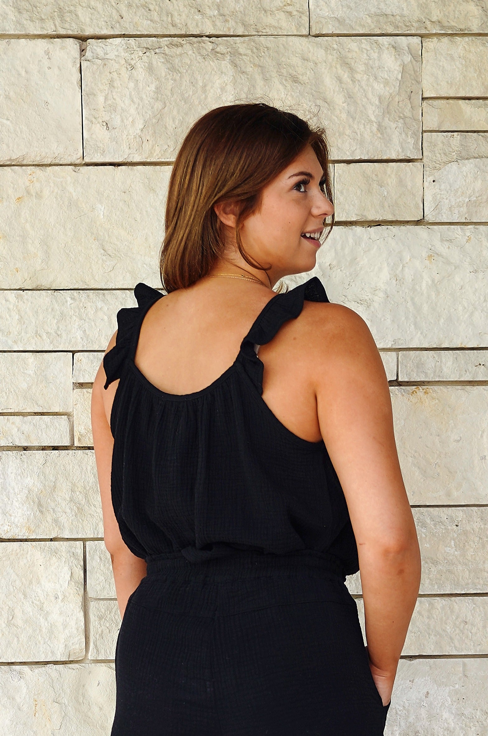 Fiji Ruffled Tank - Black - The Flaunt