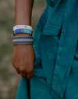 Swahili Coast Beaded Leather Cuffs in Slate