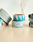 Swahili Coast Beaded Leather Cuffs in Ocean