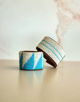 Swahili Coast Beaded Leather Cuffs in Ocean