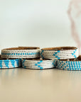 Swahili Coast Beaded Leather Cuffs in Ocean